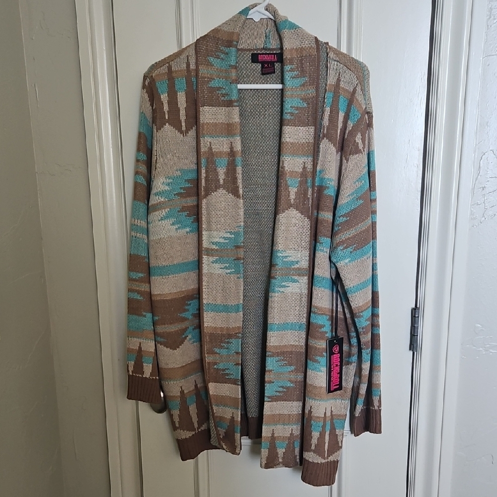 Rock & Roll Cowgirl Aztec Cardigan - Brown and Blue